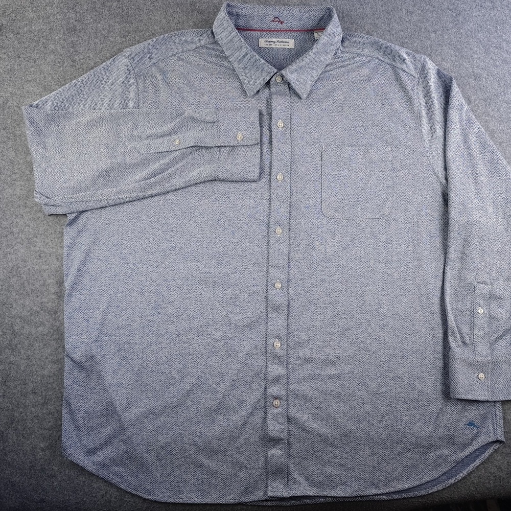 Tommy Bahama San Lucio Stretch Shirt Mens 2XB Blue Herringbone Long Sleeve - Picture 2 of 12